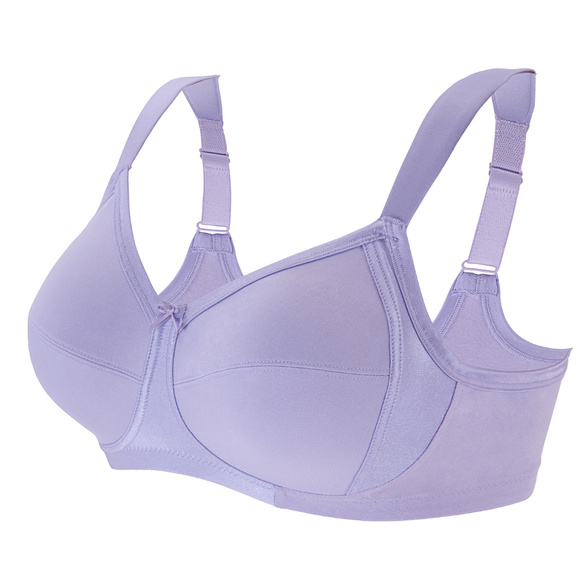 Glamorise 44C Bra ~Seamless-X-WIDE-Straps~ (Side Support Too!) 35% Cotton Purple - Picture 2 of 15